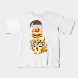 Merry Christmas 2021, Cat with a hat, Christmas gift Kids T-Shirt